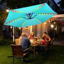 FRUITEAM Solar Colorful LED Lights Offset Patio Umbrella, 10 FT Heavy Duty Polyester Cantilever Outdoor Umbrella with 200+ Light Modes, UV Protection Sun Shade with Push Button Tilt for Garden, Backyard (Turquoise), 10 FT x 50 inches