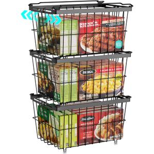 iSPECLE Freezer Organizer Bins - 3 Pack Adjustable Width for 5 to 7 Cu.Ft Chest Freezers, Stackable Freezer Wire Storage Baskets for Deep Freezer Organization, Assembly Required, Black