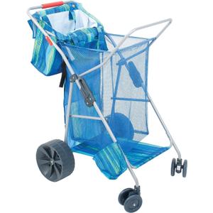 Rio Beach Wonder Wheeler Deluxe Utility, Lawn, and Beach Foldable Cart, Blue Print