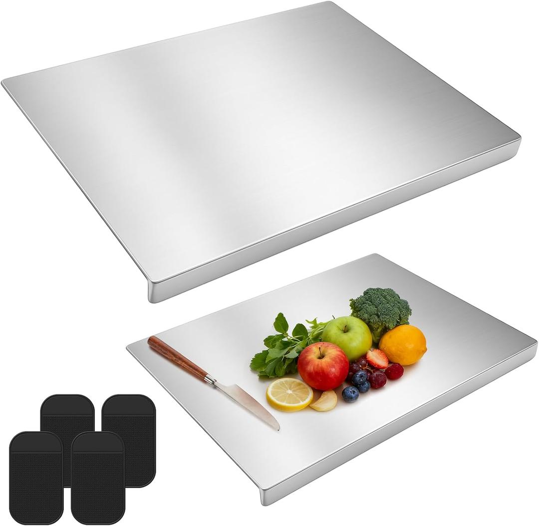 Patelai 2 Pcs Stainless Steel Cutting Boards for the Kitchen, Stainless Steel Chopping Board 15 x 12/12 x 8 Inch, with 4 Anti-slip Pads, for Meat, Fruits, Vegetables, Bread