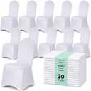 30 Pack White Spandex Chair Covers – Stretch Polyester Slipcovers for Wedding, Banquet, Party & Dining Chairs – Flat Front Design, Universal Fit