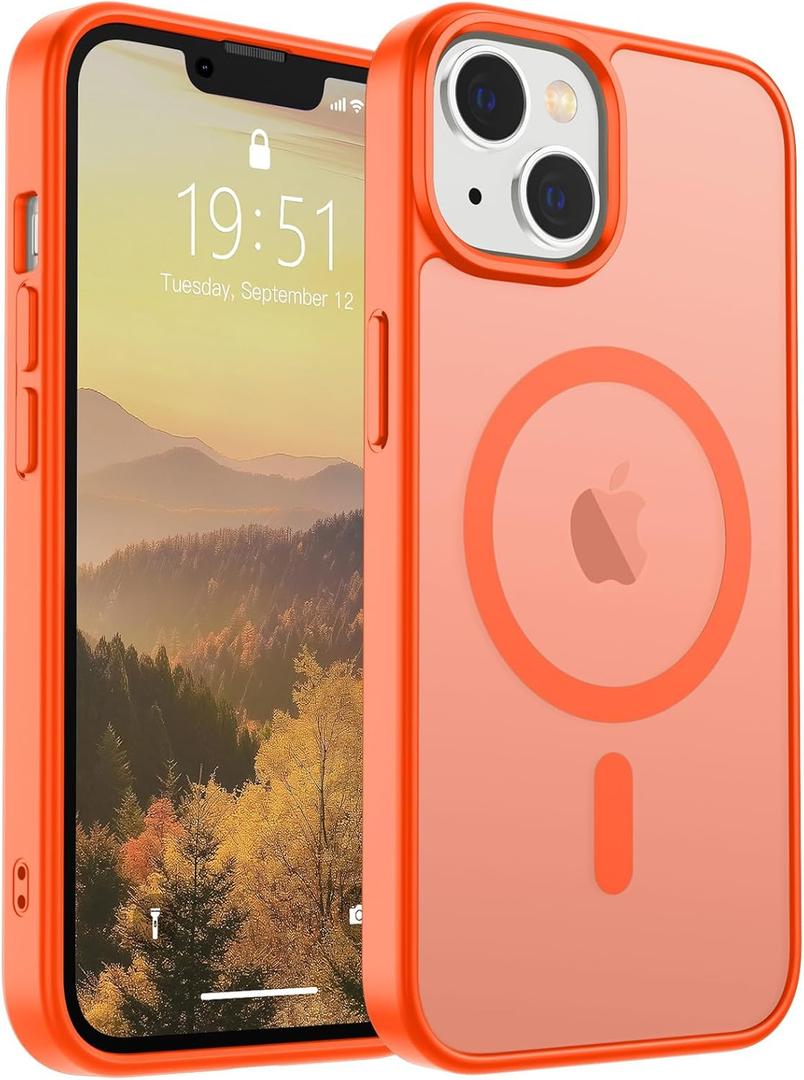 SUPFINE Magnetic for iPhone 15 Plus Case & iPhone 14 Plus Case(Compatible with MagSafe)(Military Grade Drop Protection) Slim Translucent Shockproof with Anti-Fingerprint Phone Case,Orange