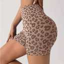 Women's Leopard Print High Waisted Sports Biker Shorts Tummy Control Stretchy Shorts (L)