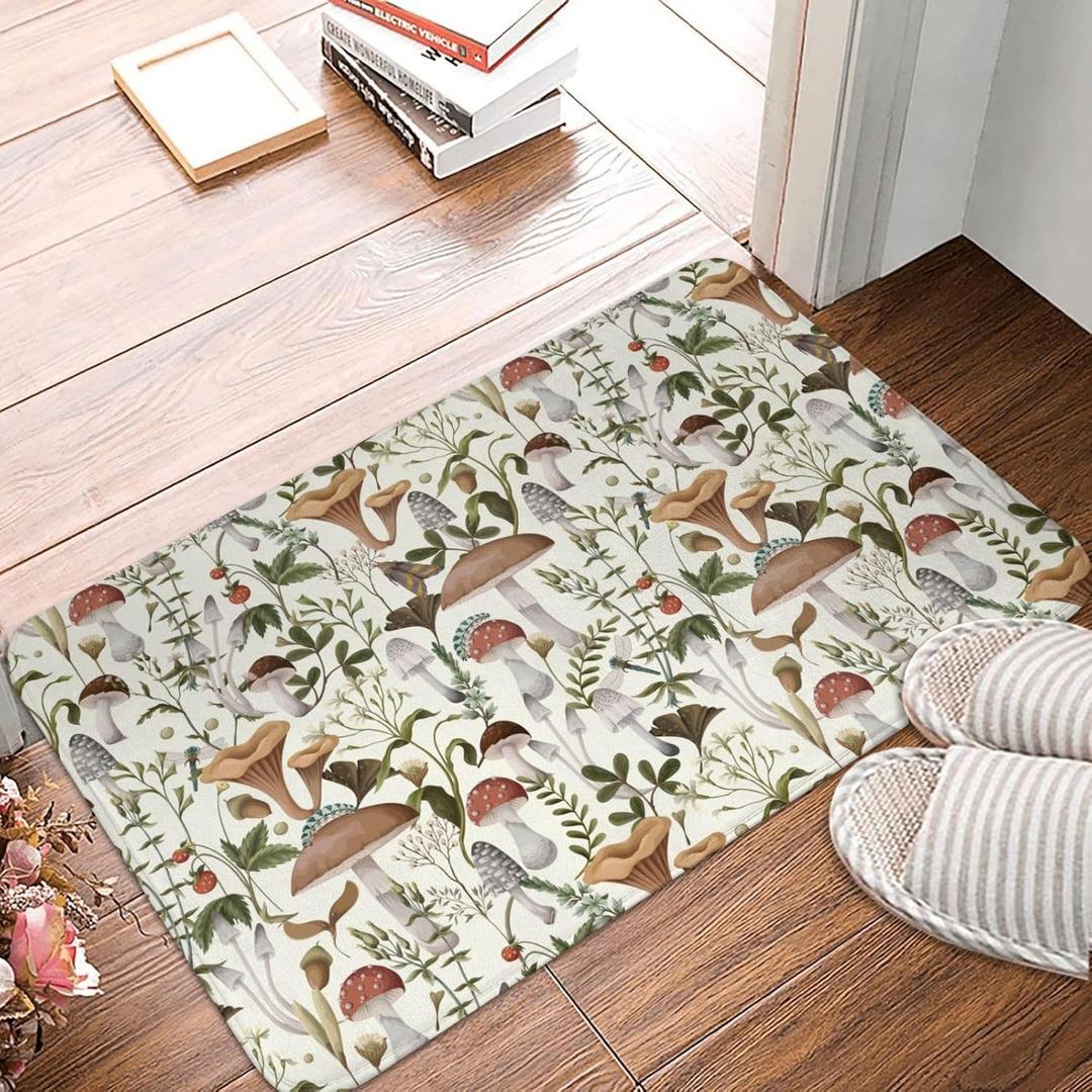 Mushroom Bath Mat, Bathroom Rug, Washable Microfiber Soft Doormats Shower Mat, Mushroom Home Decor Non-Slip Super Absorbent