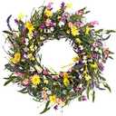 J'FLORU Spring Wreath 24 Inch Summer Wreaths for Front Door Artificial Flower Wreath with Daisy and Lavender for Indoor Outdoor and Easter Celebration
