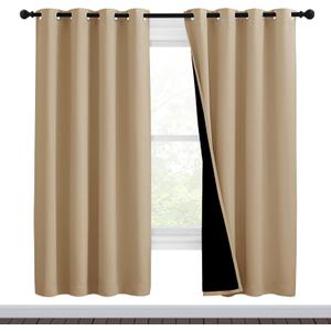 NICETOWN Living Room Completely Shaded Draperies, Privacy Protection & Noise Reducing Black Lined Insulated Window Treatment Curtain Panels for Patio Door (Set of 2 Pcs, W46 x L72, Biscotti Beige)