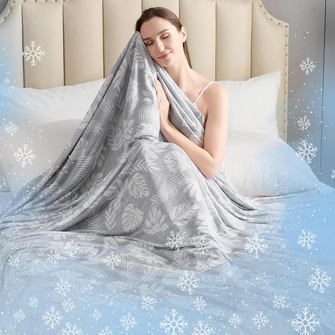 VK VKLIVING Cooling Blanket for Hot Sleepers Breathable Summer Blankets Q-Max 0.5 Arc-Chill Cooling Double Sides Cooling Blankets (50"x70" LightGrey)