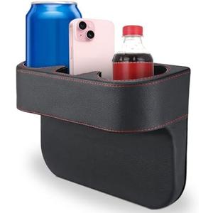 Car Cup Holder, Auto Front Seat Organizer, Multifunctional Cup Drink Holders with PU Leather Cover, Gap Filler Storage Box Coin Bucket Console Side Pocket Cell Mobile Phone Holder (Black)