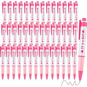Aodaer 48 Pieces It's a Girl Baby Shower Ballpoint Pens, Pink Retractable Gel Pen with Soft Grip, Comfortable Black Ink Pens for Girls Baby Shower Favors Party Guests Gifts