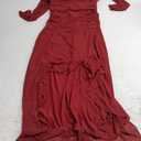 Womens Sexy Ruched Bodycon Midi Dress Mesh Long Sleeve Square Neck Cocktail Ruffle Hem Dress Spring Wedding Guest Dress (Medium, A001 Wine)