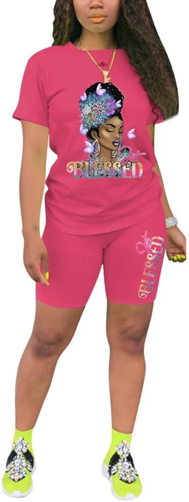 PINSV Women's 2 Piece Outfits Summer Printing Bodycon Short Pants Workout Sets XL