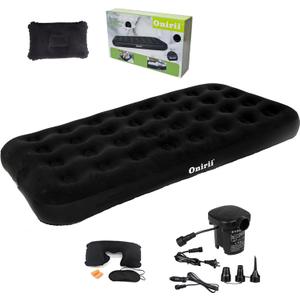 Twin Size Single Camping Air Mattress Bed with Air Pump,Inflatable Travel Air Mattress,Thickened Portable Blow Up Sleeping Bed Pad for Truck Tent Camping/Home/Hiking(Black)