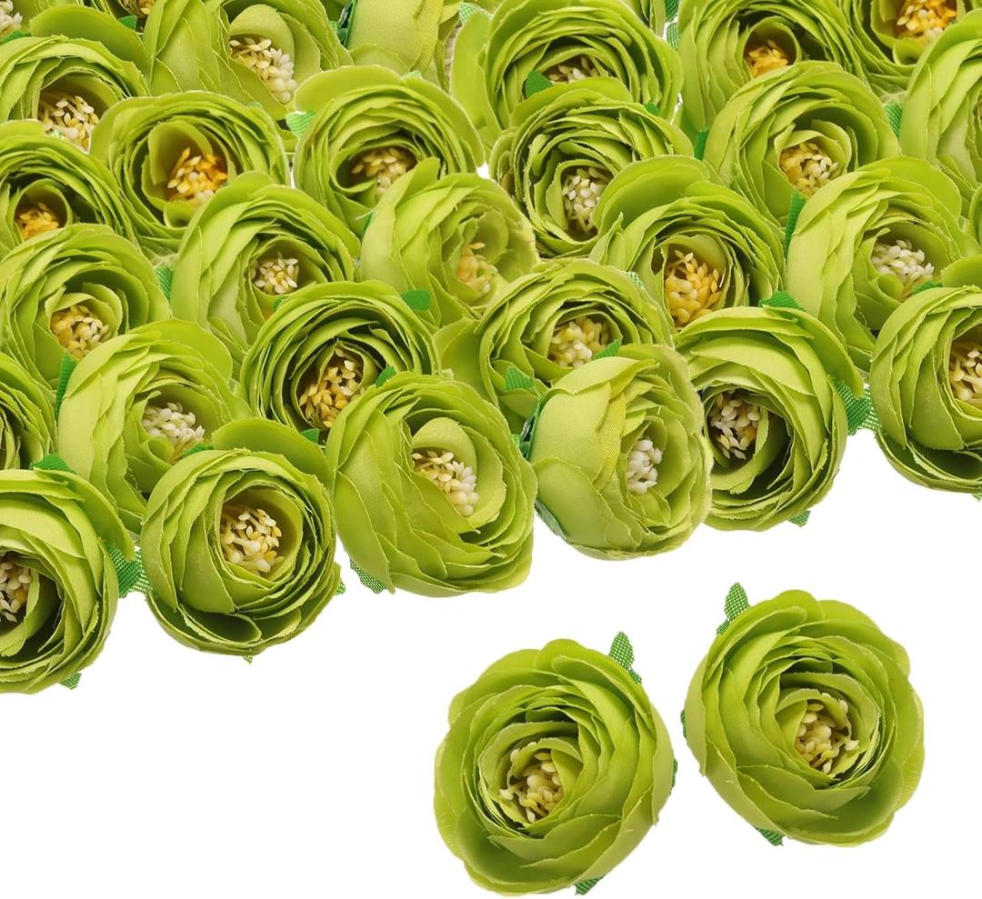 uxcell 30pcs Artificial Camellia Flower Heads,1.2" Silk Fake Camellia Heads Mini Camellia Artificial Flowers Bulk for DIY Wedding Bouquets Centerpieces Party Home Decorations, Deep Green