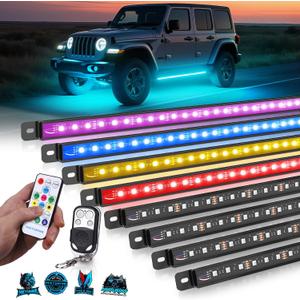 MICTUNING U8 RGB Underglow LED Light Bar, Dual Remote Control, Multicolor Underbody Light Strip with Aluminum Housing, Car SUV Exterior Neon Accent IP68 Waterproof, 8pcs