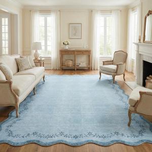 GarveeHome Scalloped Area Rugs 8x10 for Girls Bedroom, Solid Blue Large Washable Rug Soft Non Slip Backing Floor Mat Carpet Indoor Thin Rug for Living Room Dining Room Playroom Nursery Home Decor