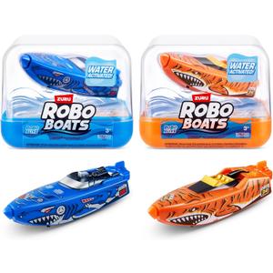 Robo Alive Robo Boats, Tiger Shark & Robo Shark Boat, 2 Pack, by ZURU Water Activated Boat Toy