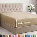 Extra Deep Queen Fitted Sheet - Hotel Luxury Single Fitted Sheet Only - Easily Fits 18 inch to 24 inch Mattress - Ultra Soft, Wrinkle Free with Extra Deep Pockets - Breathable & Comfy - Heathered Tan