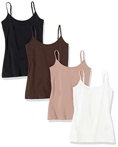 Amazon Essentials Women's Slim-Fit Camisole for Layering and Everyday Wear, Pack of 4, Black/Dark Taupe/Espresso/White, Small