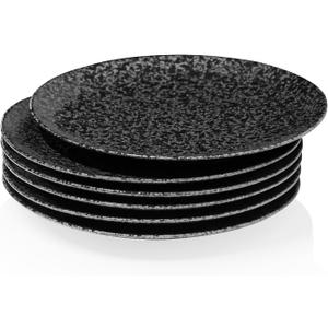 Kanwone Ceramic Dinner Plates - Set of 6, 10 Inch, Round Plates for Steak, Pasta, Salad, Pizza, Appetizer, Microwave, Oven and Dishwasher Safe, Black Glazed