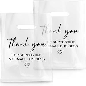Crtiin 100 Pcs Clear Merchandise Plastic Shopping Bags Thank You for Supporting My Small Business with Die Cut Handles for Small Business Retail Boutique Store (12 x 9 Inches)