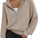 Trendy Queen Womens Oversized Sweatshirts Half Zip Pullover Fall Long Sleeve Quarter Zip Hoodies Teen Girls Y2K Clothes, M