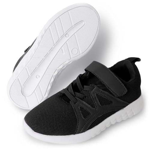 CHIN·MOON Little/Big Boys Girls Rebound Foam Tennis Shoes Non Slip Kids Running Casual Sneakers Sneakers (Black,12 Little Kids)