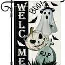 Pack of 4 Artscope Halloween Ghost Pumpkin Tombstone Welcome Garden Flag 12x18 Inch Double Sided, Thanksgiving Seasonal Outdoor Fall Flag for Yard Farmhouse Holiday Decoration