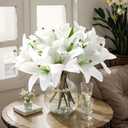 Hotop 36 Pcs Easter Lily Faux Flowers Realistic Artificial Lily Flowers for Wedding Home Party Easter Garden Shop Wedding Arrangement Office Decoration Bouquets (White)