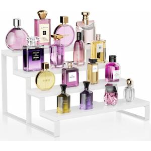 White Wood Cologne Organizer for Men Women,4 Tier Perfume Stand for Dresser Waterproof Cologne Stand with Anti-Slip pads for Party,Makeup,Figures,Cupcake,Perfume,Display Risers Stand Organizer