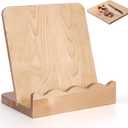 Scalloped Wooden Cookbook Stand with Removable Cutting Board – Adjustable Recipe Book Holder, Charcuterie Board & Kitchen Serving Tray – Kitchen Counte Decor/Maple Wood