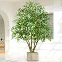 Artificial Ficus Tree 7FT with 1974 Leaves Deluxe Lifelike Tall Large Fake Faux Tropical Silk Huge Plant 84 Inch Black Pot for Indoor Home Office Store Corner Porch Decor Housewarming Gifts