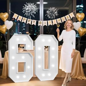 4FT 60 Marquee Numbers, 60 Light up Numbers for Party, 60th Birthday Decorations for Women Men, Big 60 Sign with Light for Anniversary, Birthday Backdrop Decor