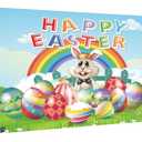 Happy Easter Day Backdrop Banner 78 x 43 inch Large Size Easter Banner Blue Background Banners Easter Party Decorations Supplies for Men Easter Spring Party Decorations Celebration
