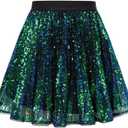 GRACE KARIN Girls Sequin Skirt Elastic Waist Sparkle Pleated Skirt for Party  (12 Years, Green)