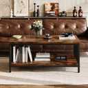 Homeiju Coffee Table for Living Room, Farmhouse Living Room Table with Slatted Sides Frame for Home Office, Apartment, 39 inch Rustic Black and Brown, 39.4L*21.6W*18.1H