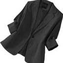 Mina Self 2026 Summer Women's 3/4 Sleeve Linen Blazer - Lightweight Breathable Lined Button Casual Work Office Jacket Pockets (XXL)