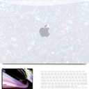 B BELK Compatible with MacBook Air 13 inch Case 2022 2021 2020 2019 2018 M1 A2337 A2179 A1932, Plastic Hard Shell Case for MacBook Air 13.3 inch + Keyboard Cover + Screen Protector, Shiny Pearl