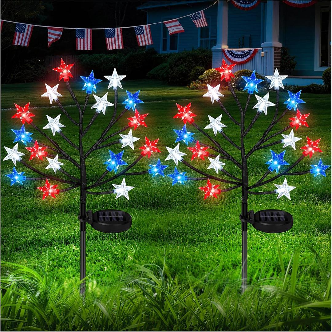 2026 4th of July Solar Stake Lights Decorations Outdoor, Waterproof LED Red White Blue Lights for Fourth of July, Patriotic Decorations Lights for Yard Garden Pathway Patio, 250th Anniversary