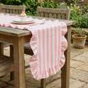 Tegeme Pink and White Ruffle Table Runner 100% Cotton Table Runner for Home Dinner Birthday Party Decoration Baby Shower Dining Room Kitchen Decor (13"x72")