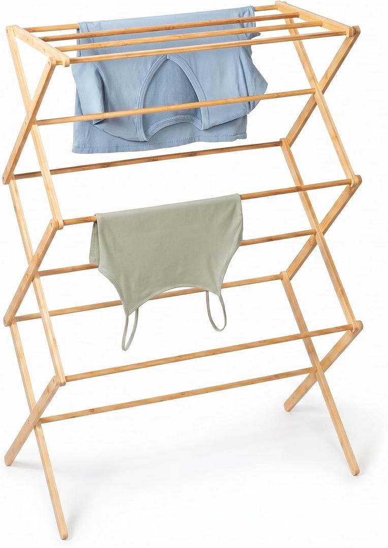 Honey-Can-Do Collapsible Bamboo Drying Rack Sturdy & Foldable Laundry Drying Rack, Space-Saving & Portable Clothes Rack for Air-Drying Clothes, Towels, Blankets & Delicates, Indoor & Outdoor Use.
