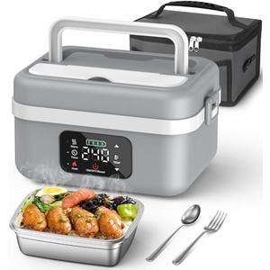 ODSD Cordless Electric Lunch Box for Adults, 16000mAh Rechargeable Self-Heating Lunch Box Food Warmer with Timer & Adjustable Heating, 34oz/1L Container with Insulated Bag for Office Car Outdoor