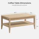 SICOTAS Rattan Coffee Table for Living Room - Boho Rectangular Dining Center Table with 2 -Tiers Rattan Storage Shelf, Farmhouse Accent Table for Living Room, Home Office, Light Oak, 1 Piece