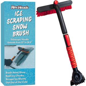 RevHeads Ice Scraper for Car Windshield with Snow Brush - Telescopic Handle to 28" - Brush End to Clear Snow, Chisel Side for Frost, Claw Side for ICY Chunks