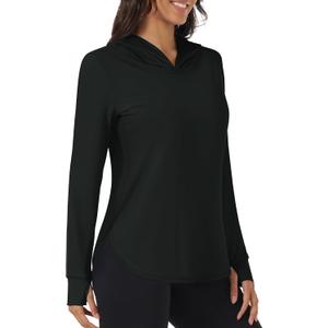 TACVASEN Women's UPF 80+ UV Protection Hoodie Lightweight Long Sleeves Quick Dry Fishing Running Workout Shirt Outdoor (Black, S)