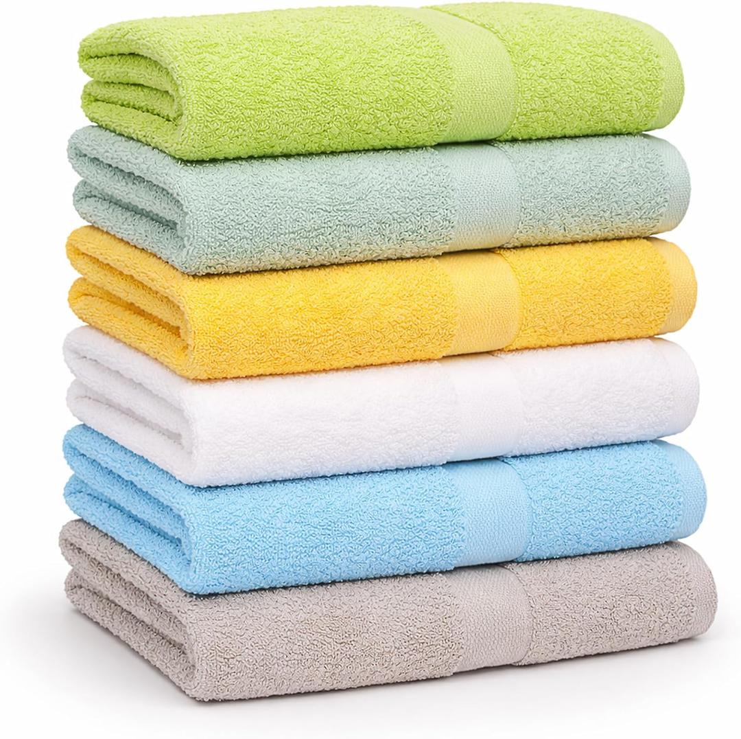 Small and Lightweight Cotton Towels Assorted Pastel Mix 24 x 40 inches Towels (6) Perfect Size for Hair Drying and Small Children