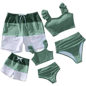 IFFEI Mommy and Me Family Matching Swimsuits Womens Bathing Suit Two Piece Bikini Sets (3-4T, Green)