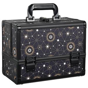 Joligrace 11.8 inch Makeup Train Case Cosmetic Organizer Box Lockable with 3 Trays and a Brush Holder Pattern Collection - Star Chart (Galaxy)