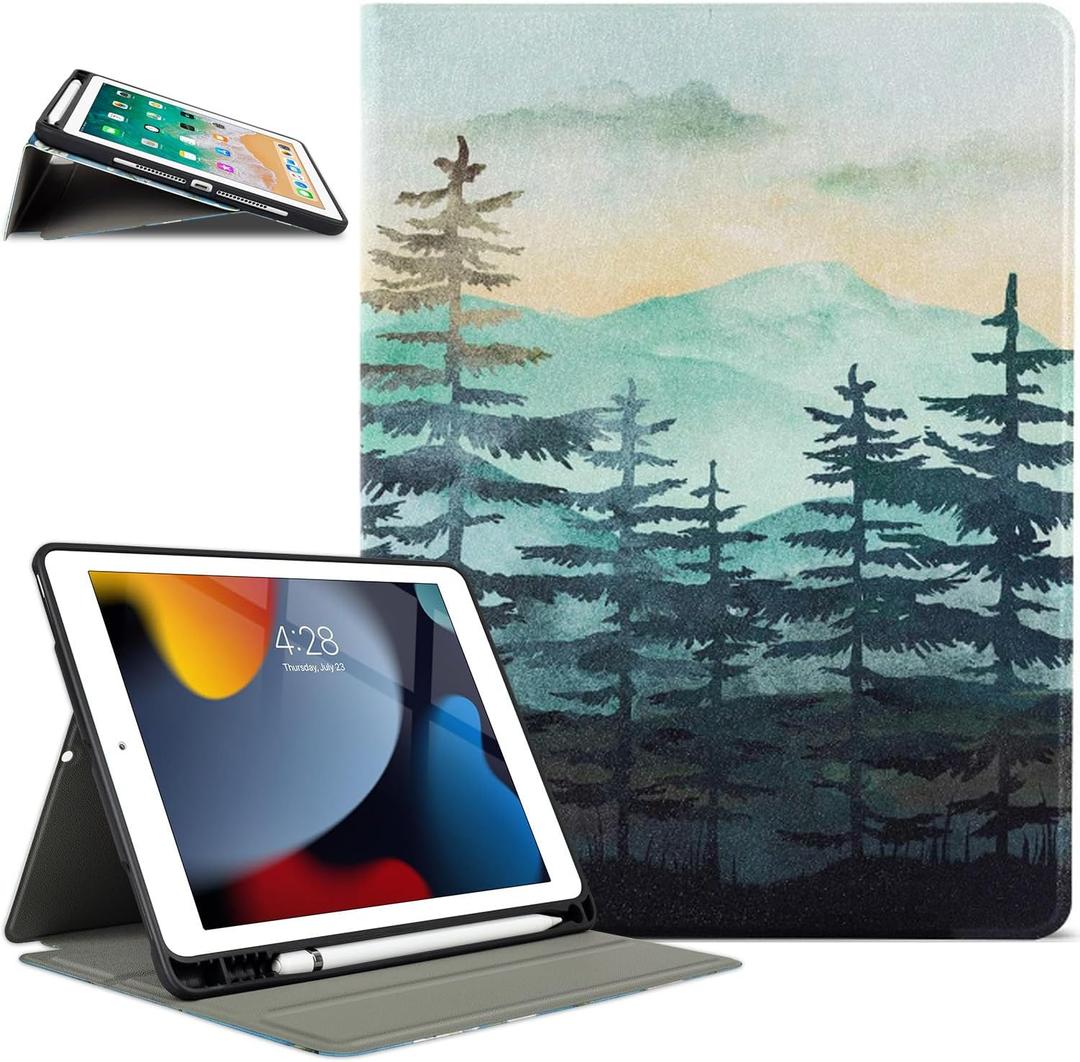 Vimorco Case for iPad 5th/6th Generation, for iPad 9.7 inch 2017/2018, for iPad Air 1/2, Premium Leather Protect Smart Covers,Pencil Holder, Adjustable Stand with Auto Wake/Sleep, Green Forest