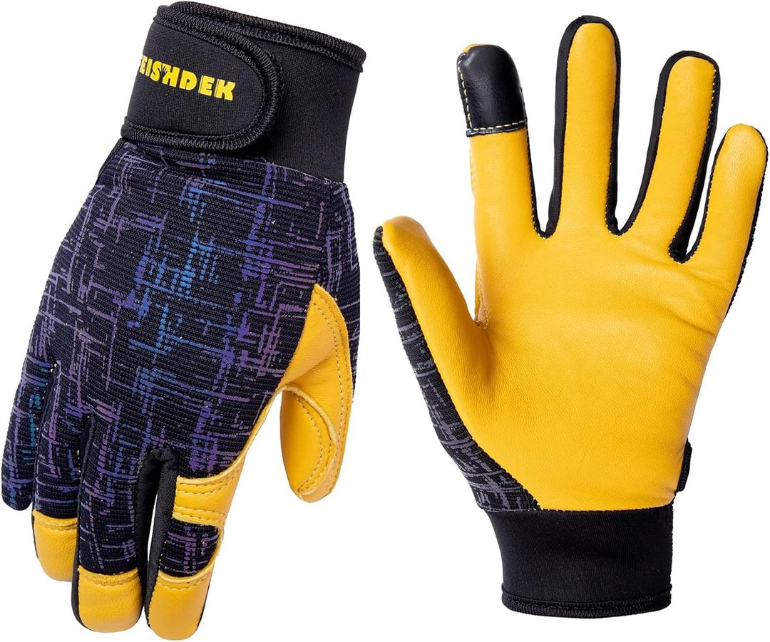 Kids Genuine Leather Work Gloves, Safety Gloves, Touch Screen, Reflective, Breathable Design, for Children Age 2-12 (Small (3-6 Years Old), Black)