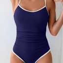 Eomenie Women's One Piece Swimsuit Tummy Control Slimming Bathing Suit Color Block Spaghetti Strap 1 Piece Swim Suit Swimwear (Blue, M)